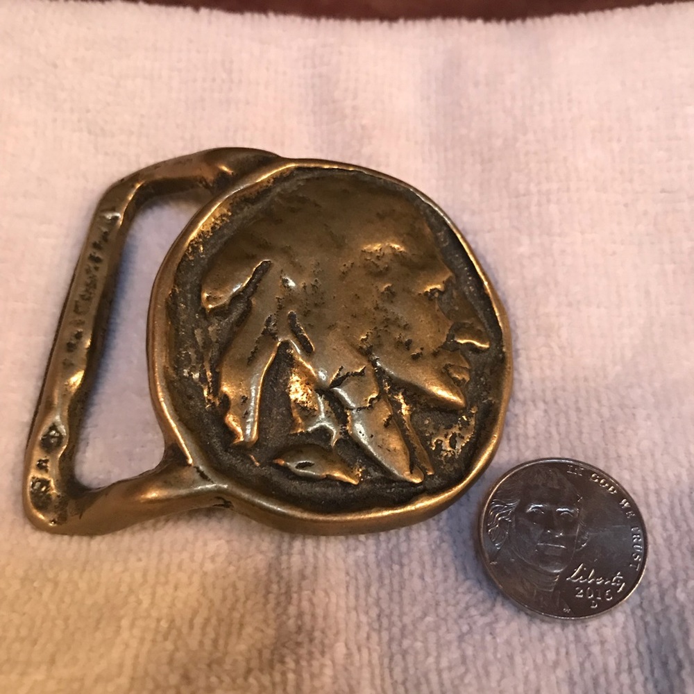 Vintage solid brass Indian head buckle.